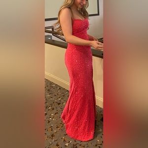Elegant Pink Sequin Prom Dress